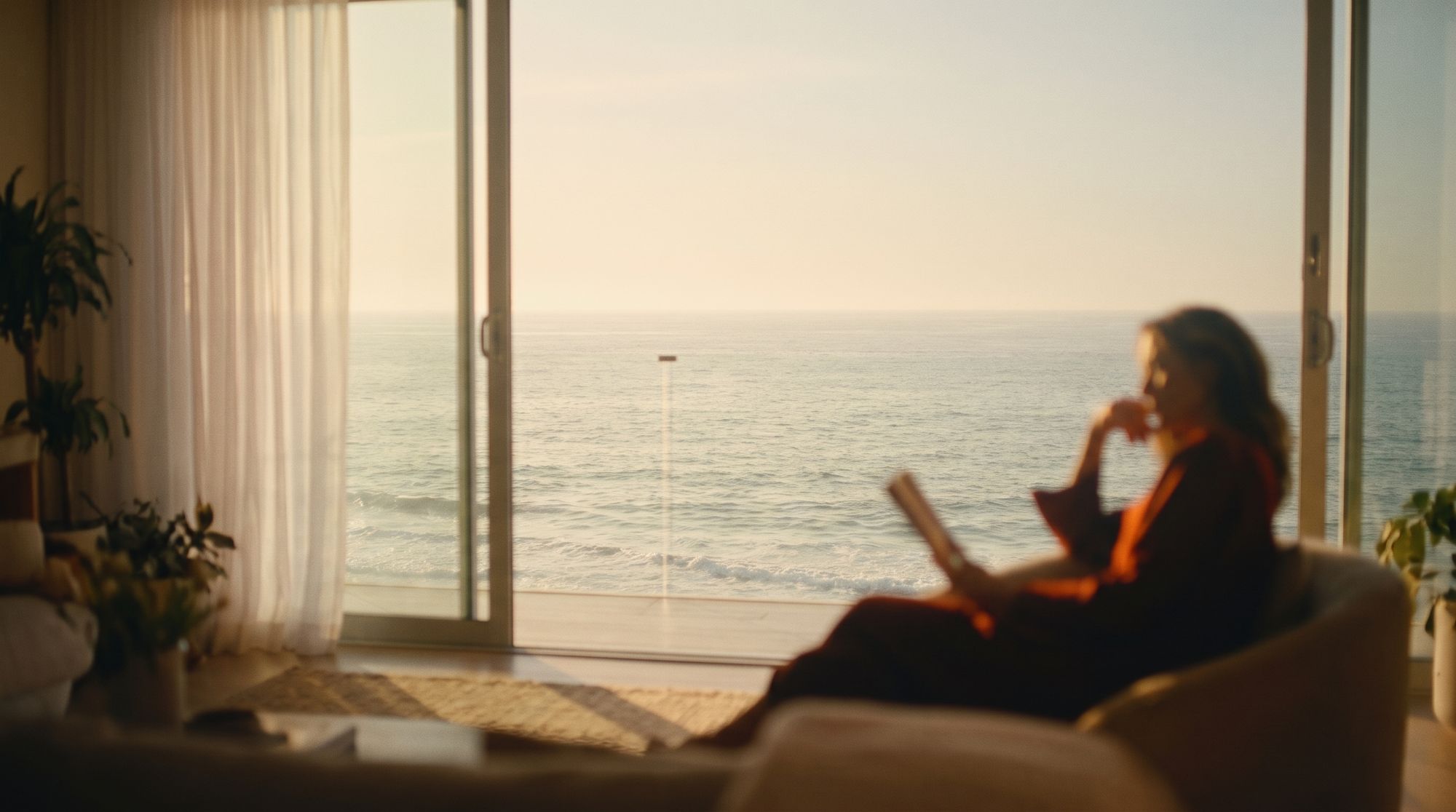 Reading by a window over the sea